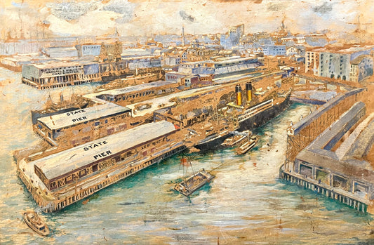 American School Watercolor of Commercial Harbor