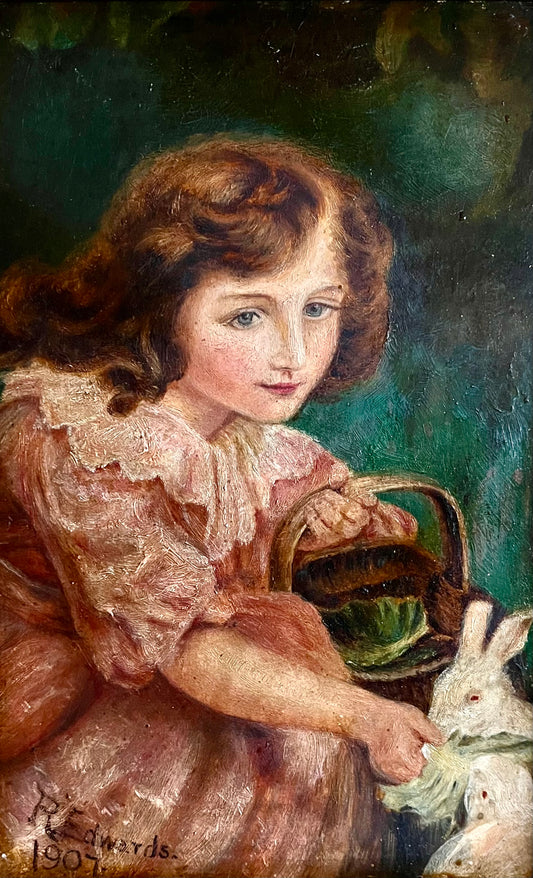 Little Girl Feeding Rabbit by Robert Edwards, 1907