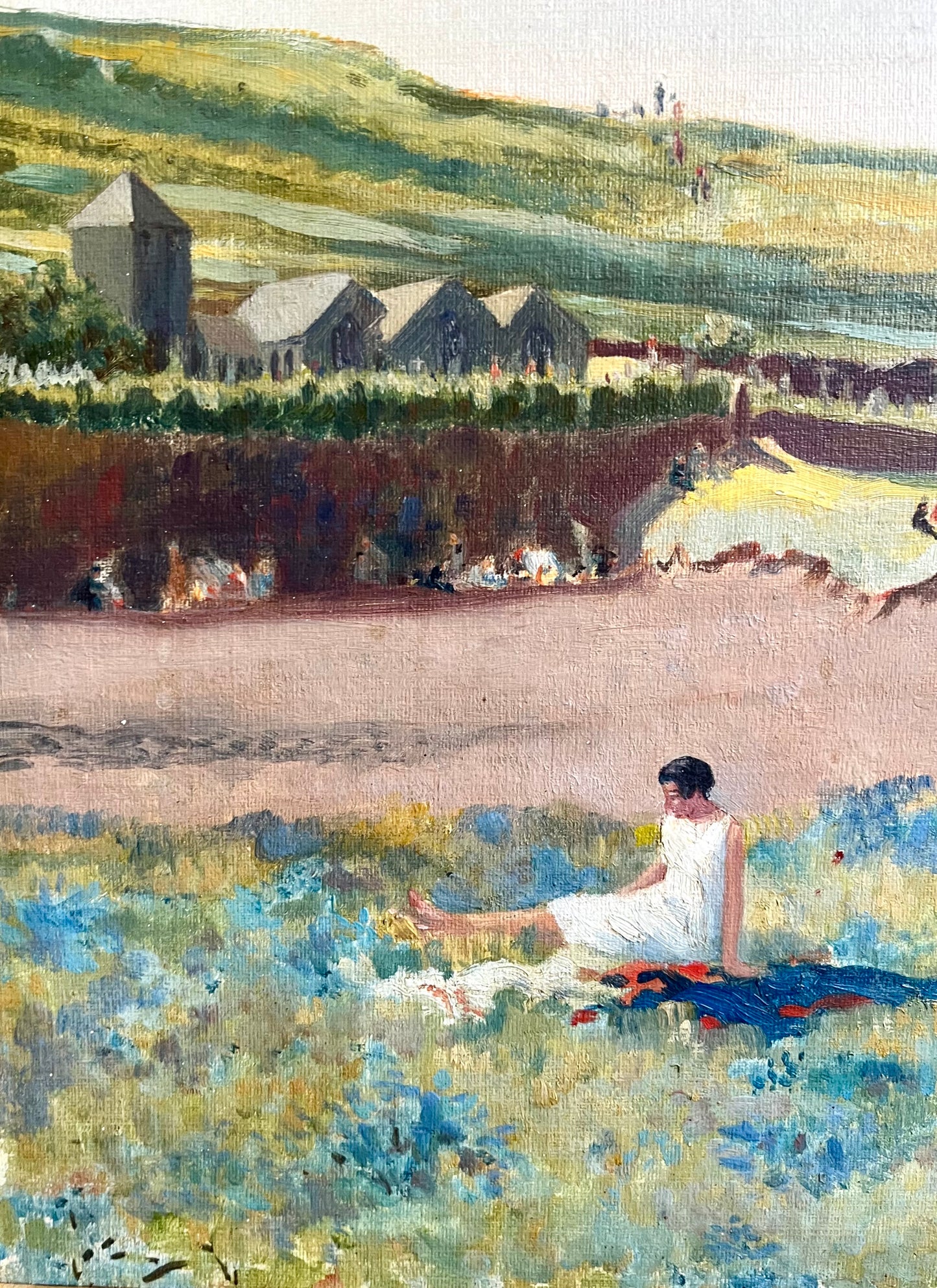 Oil Landscape of People Sitting In Field by George Scott