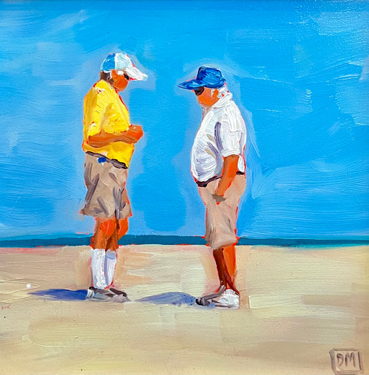 Signed Painting of Old Men on Beach