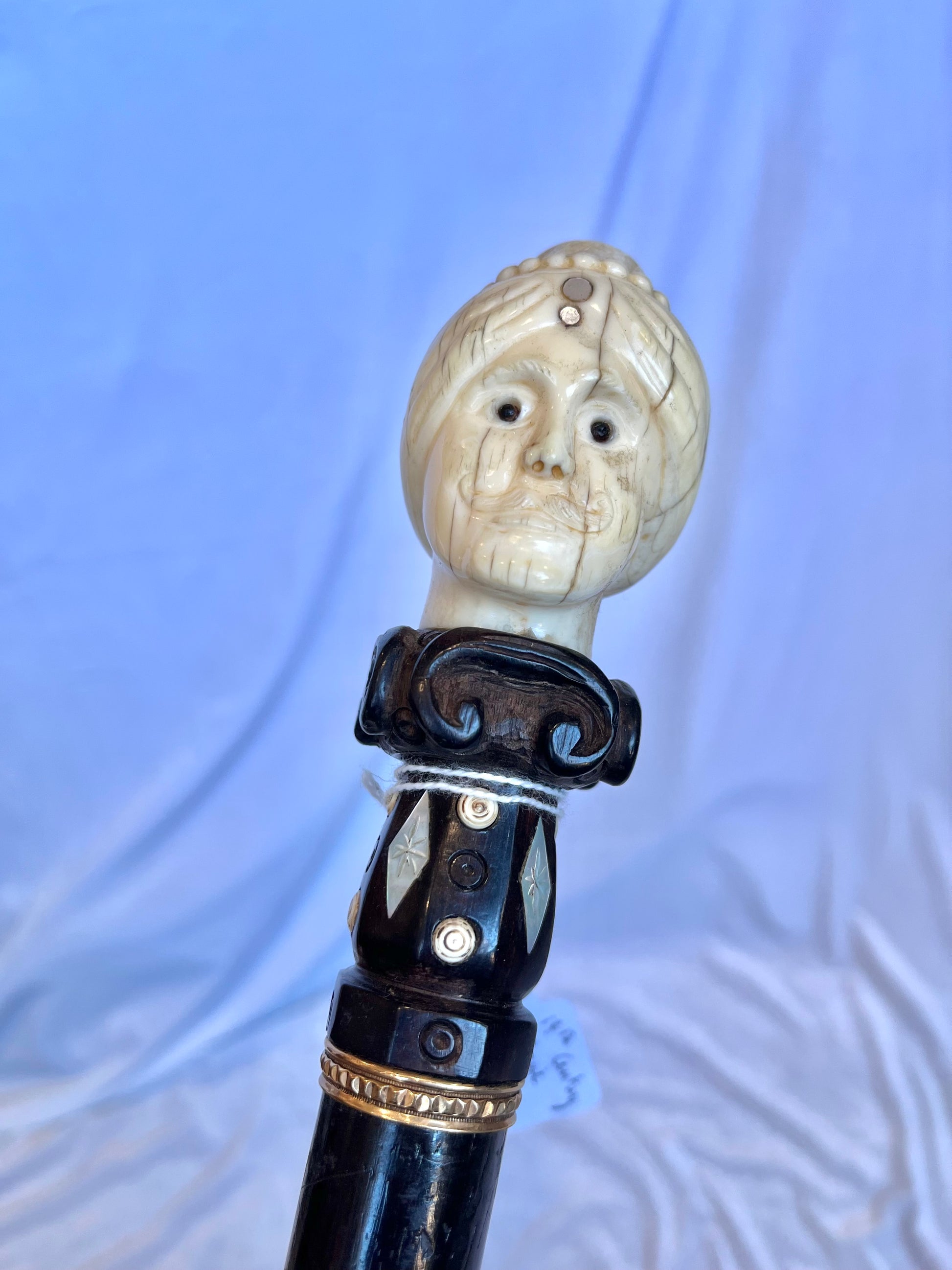 19th Century Carved Cane With Man in Headdress