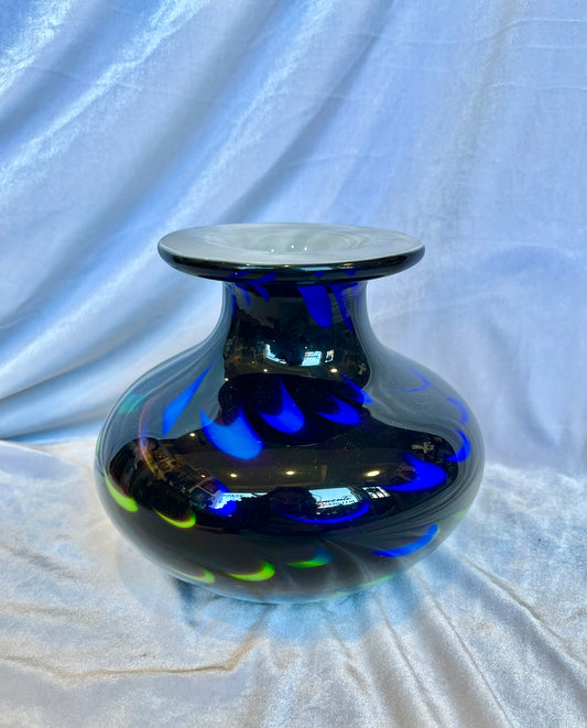 Murano Hand Blown Glass Vase Black, Blue, Green