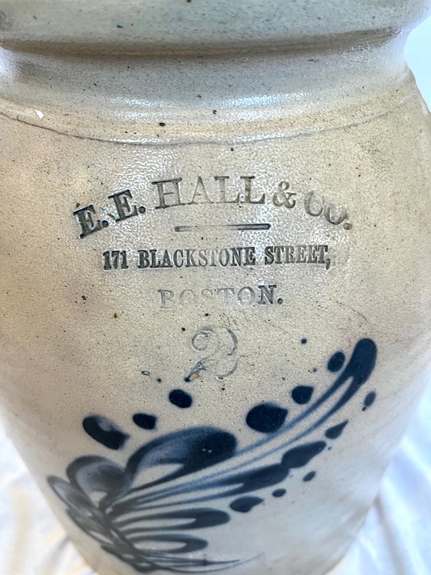 19th Century E.E. Hall & Co Boston Salt Glazed Crock