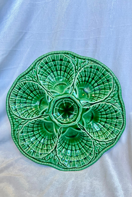 French Sarreguein Green Oyster Plate
