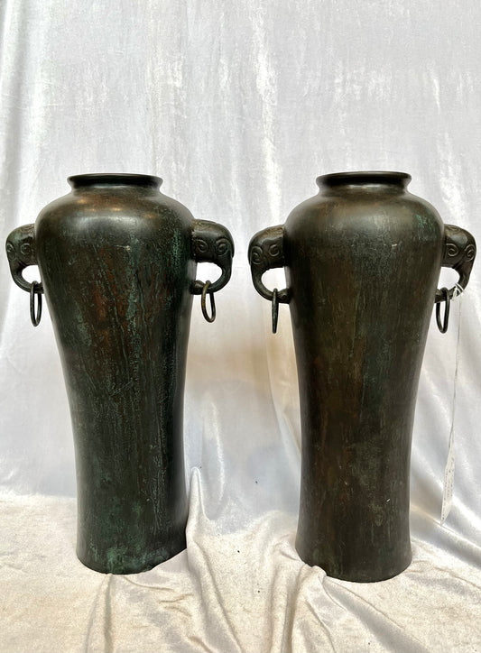 Pair of Mitland Smith Bronze Vases With Elephant Heads