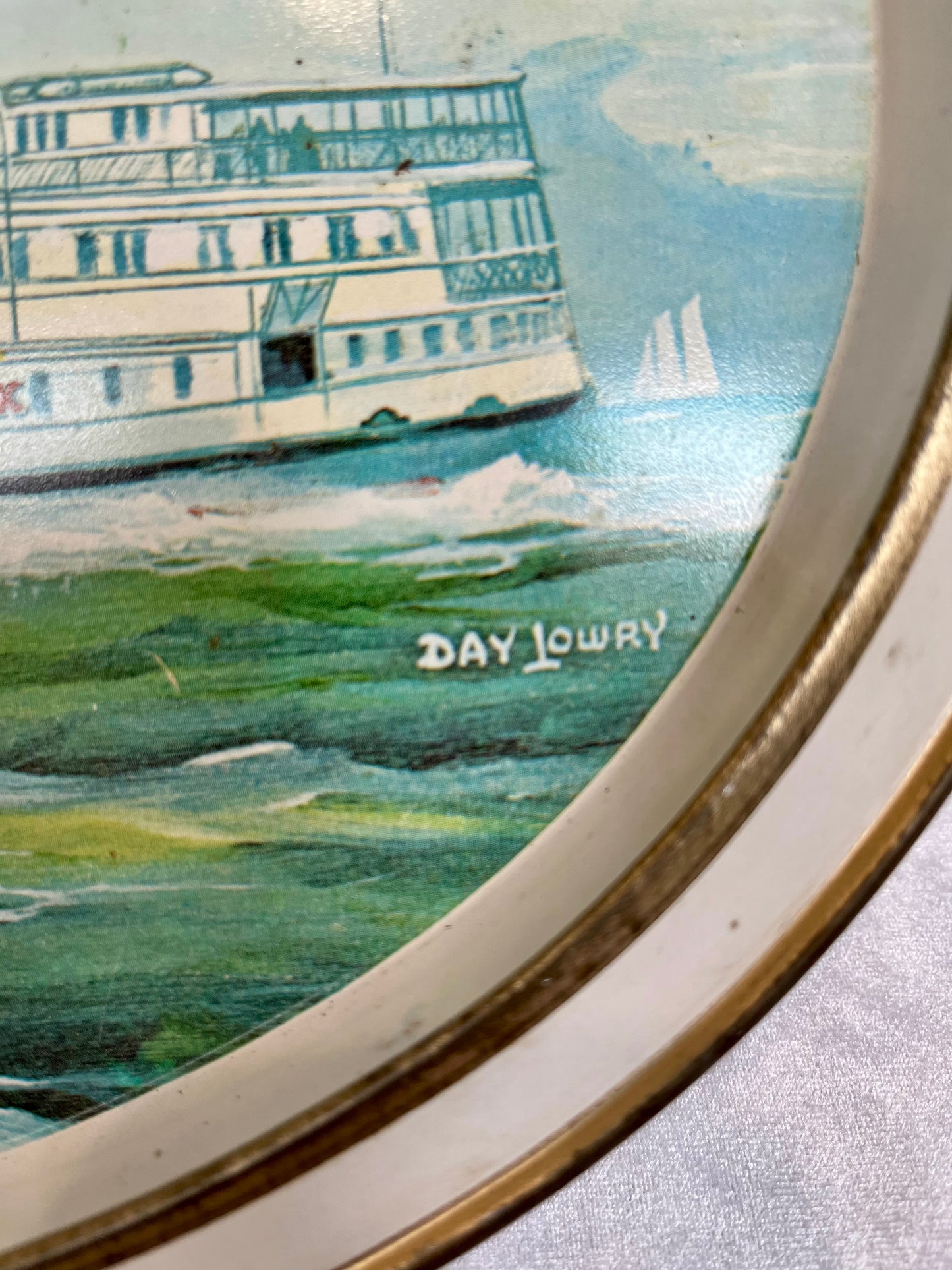 Day Lowry Painting of Middlesex Steamboat on Tray