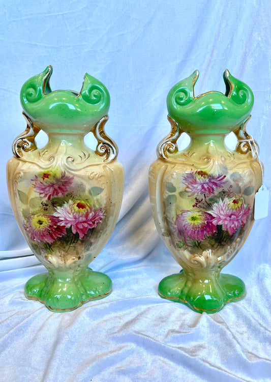 Pair of Austrian Art Noveau Floral Vases