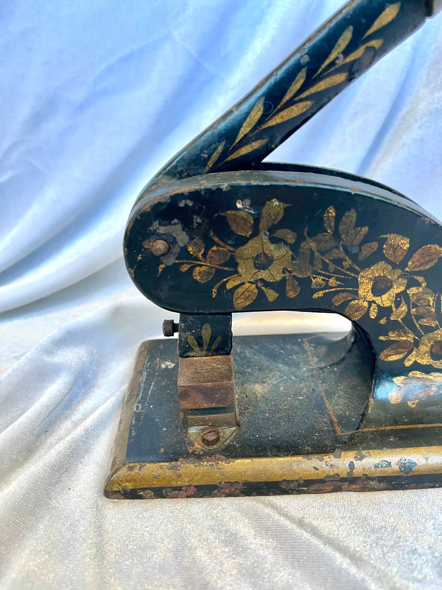 Cast Iron Postal Stamp Embosser with Gold Floral Design