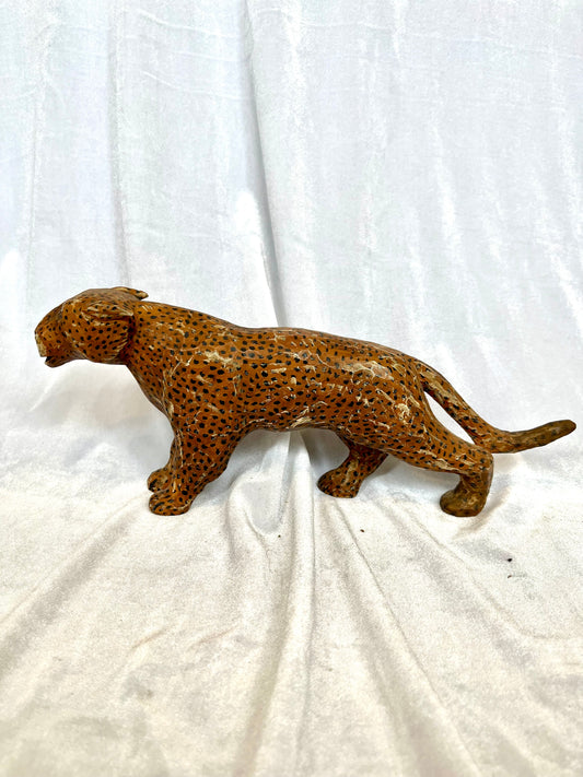Folk Art Carved Wooden Cheetah or Leopard