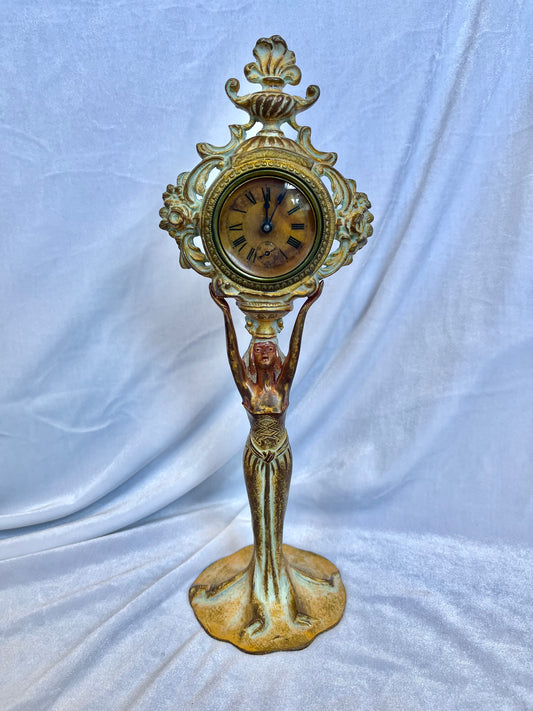 French Brass Desk Clock with Woman