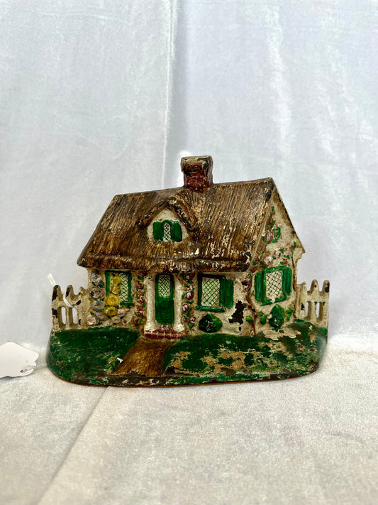 Early 20th Century Cast Iron Cottage Hand Painted Doorstop (Brown)