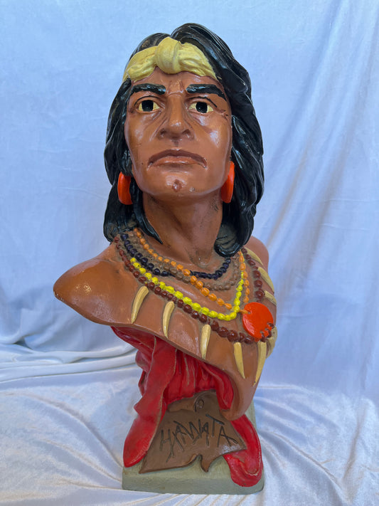 Hiawatha Painted Chalkware Cigar Store Bust Sculpture of Native American Man