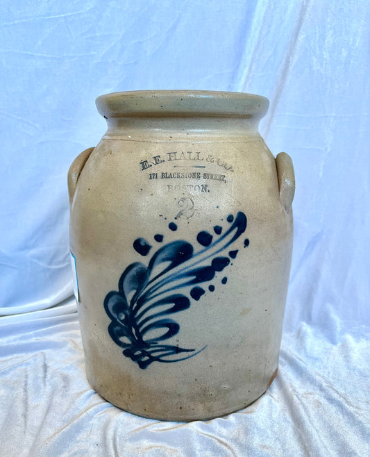 19th Century E.E. Hall & Co Boston Salt Glazed Crock
