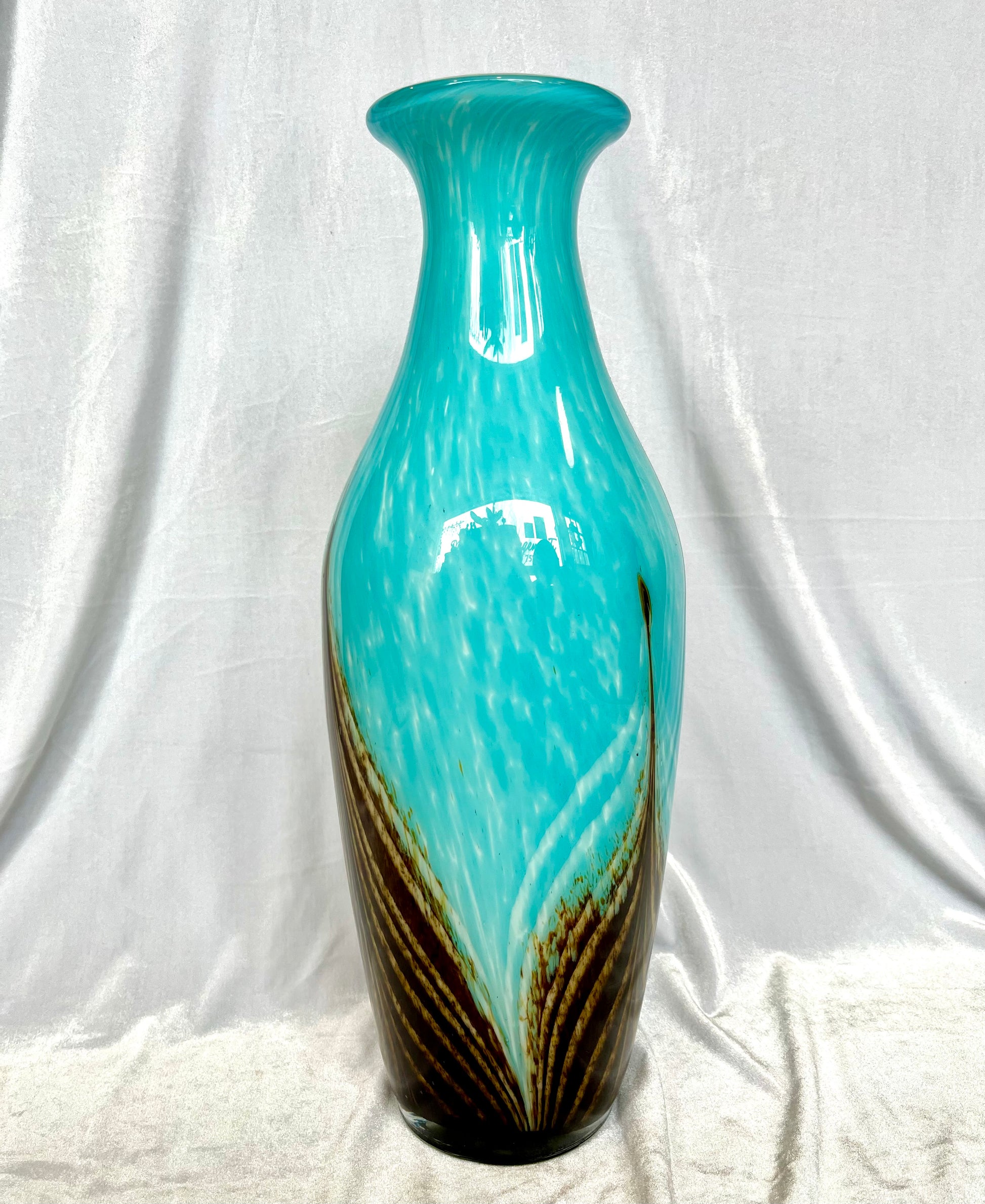 Murano Glass Turquoise and Brown Vase