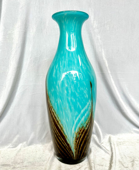 Murano Glass Turquoise and Brown Vase